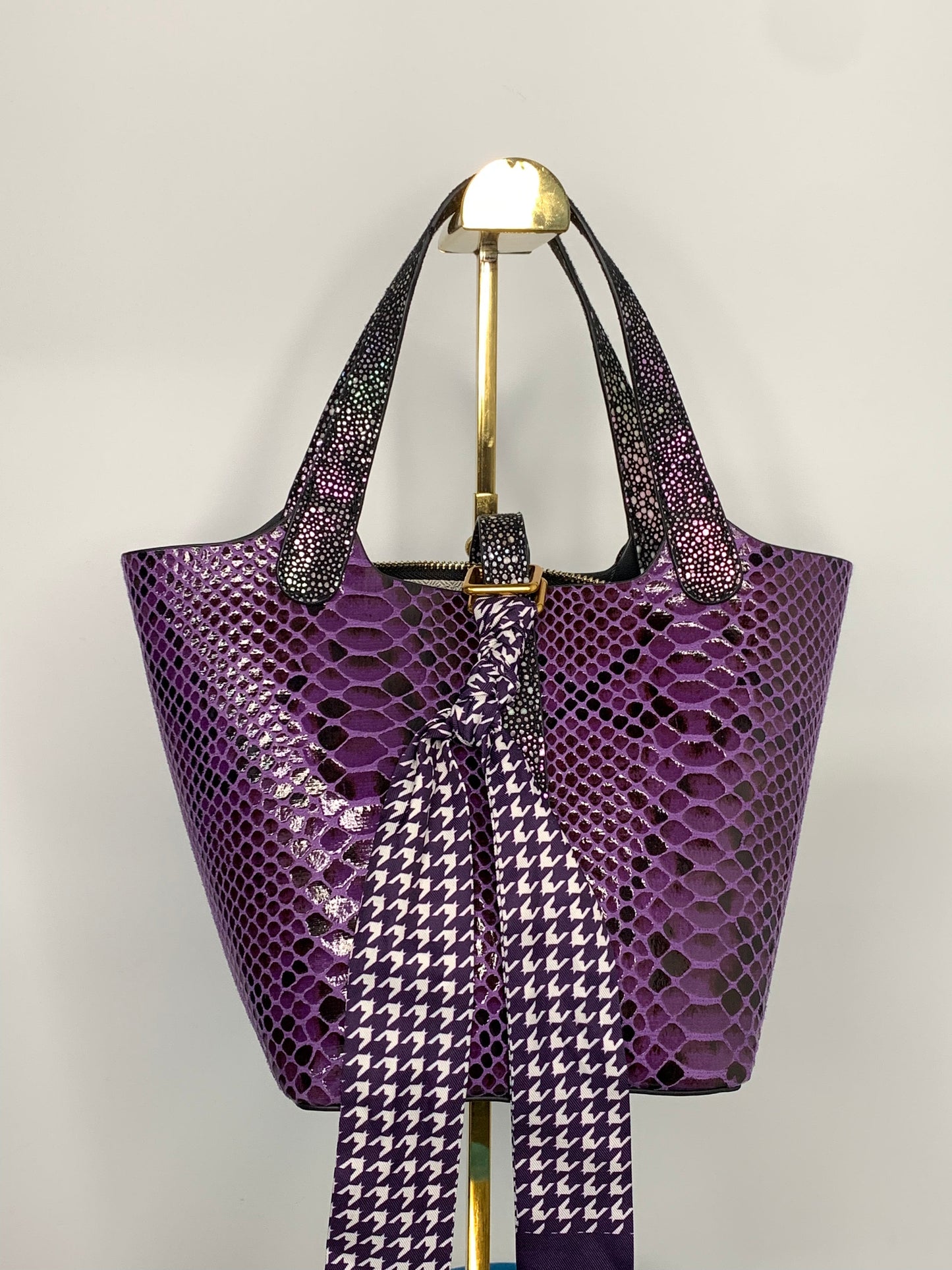[YX] Snake print purple Bucket bag-1
