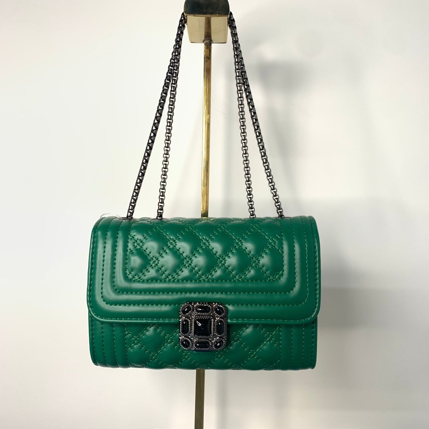 [YX]Black block metal Dark green bag